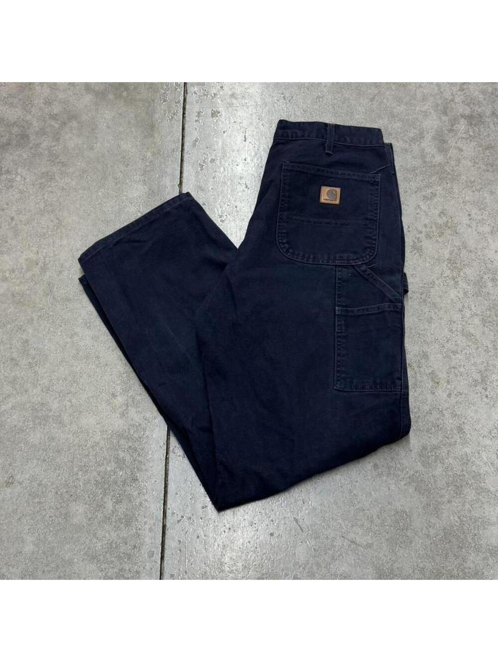 vintage carhartt navy relaxed baggy fit dungaree cargo pants size 34 x 32